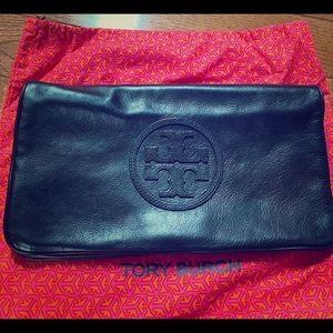 Authentic Tory Burch Black smooth leather clutch